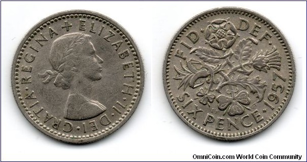 1957 Elizabeth II Sixpence