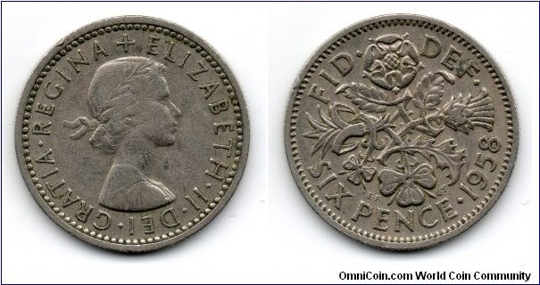 1958 Elizabeth II Sixpence