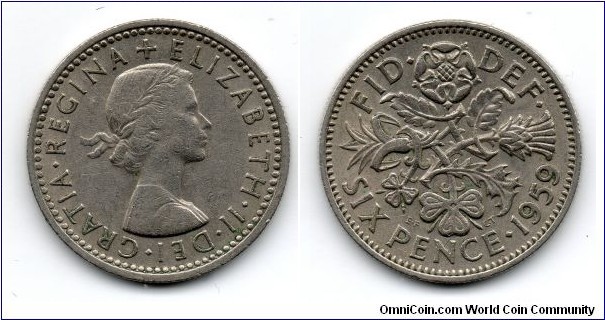 1959 Elizabeth II Sixpence