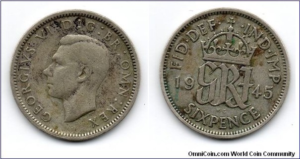 1945 George VI Sixpence