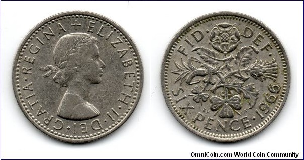 1966 Elizabeth II Sixpence