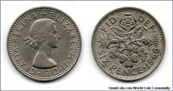 1966 Elizabeth II Sixpence