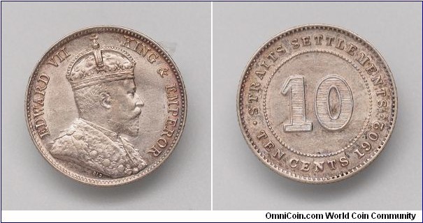 Straits Settlements 1902 King Edward VII  10cts Silver