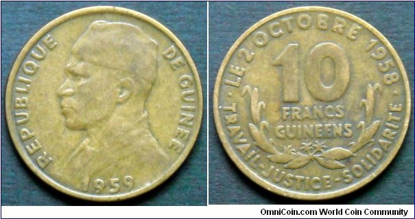 Guinea 10 francs.
1959