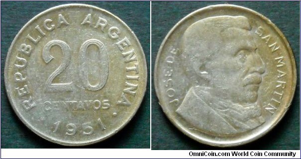 Argentina 20 centavos.
1951