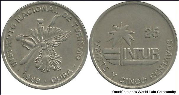 Cuba-INTUR 25 Centavos 1989