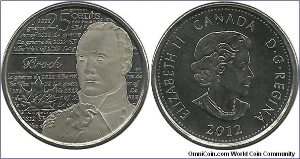 Canada 25 Cents 2012-Major General Sir Isaac Brock (1769-1812),well-known Canadian military figures of the War of 1812.