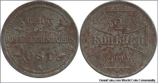 Russia-German occupation WWI  2 Kopeyki 1916A
