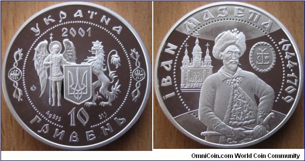 10 Hryvnia - Ivan Mazepa - 33.74 g Ag .925 Proof - mintage 5,000