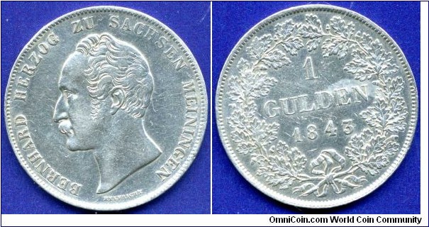 1 Gulden.
Sachsen-Meiningen.
Bernhard II (1821-1866).
Mintage 133,000 units.


Ag900f. 10,6gr.