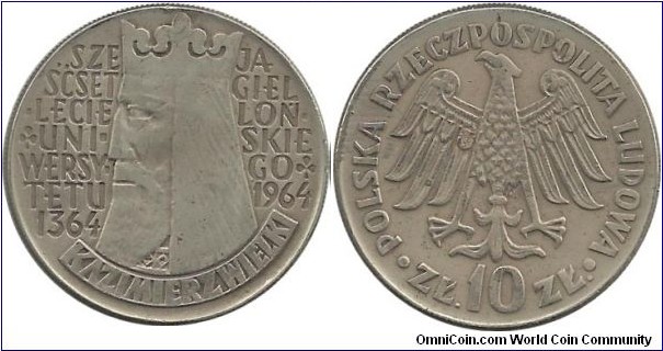 Poland 10 Zlotych 1964-600th Anniversary of Jagiello University