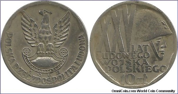 Poland 10 Zlotych 1968-25th Anniversary of People's Army