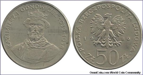 Poland 50 Zlotych 1980-Duke Kazimierz I Odnowiciel