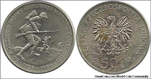 Poland 500 Zloty 1989-50th Anniversary, Beginning of WWII