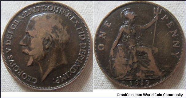 1919 H penny, VF grade