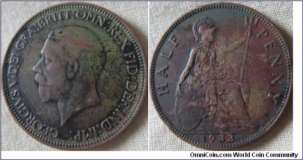 1933 halfpenny VF