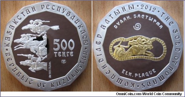 500 Tenge - Elk Plaque - 31.1 g Ag .925 Proof (partially gilded) - mintage 5,000