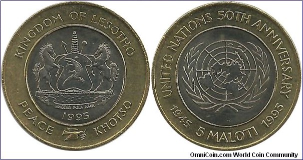 Lesotho 5 Maloti 1995-UN 50th Year