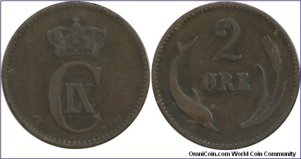 Denmark 2 Øre 1874-Christian IX