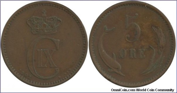 Denmark 5 Øre 1902-Christian IX