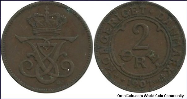 Denmark 2 Øre 1907-Frederik VIII