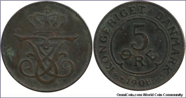 Denmark 5 Øre 1908-Frederik VIII