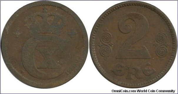 Denmark 2 Øre 1920-Christian X