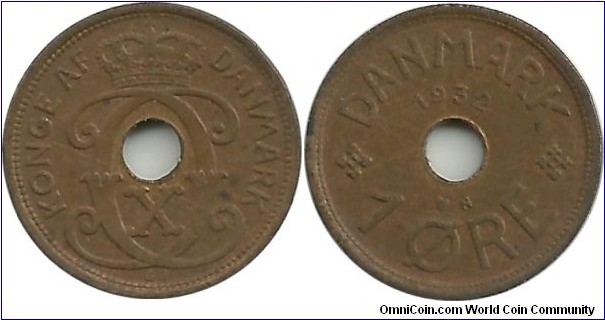 Denmark 1 Øre 1932-Christian X
