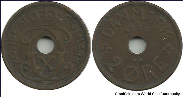 Denmark 2 Øre 1931-Christian X