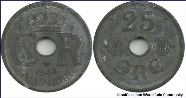 Denmark 25 Øre 1944-Christian X