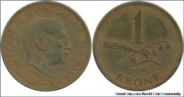Denmark 1 Krone 1942-Christian X