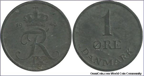 Denmark 1 Øre 1948-Frederik IX