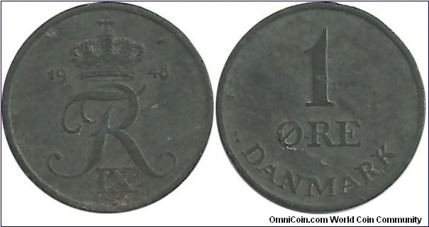 Denmark 1 Øre 1948-Frederik IX