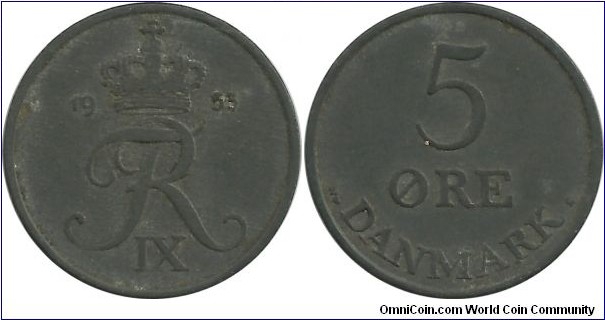 Denmark 5 Øre 1955-Frederik IX