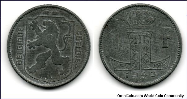 1 Franc, 1943 WWII German Occupation