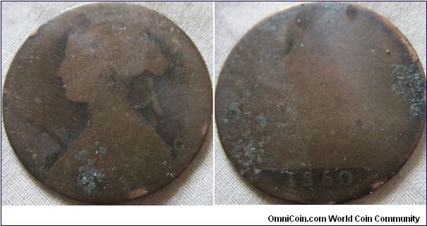 1860 penny, very worn