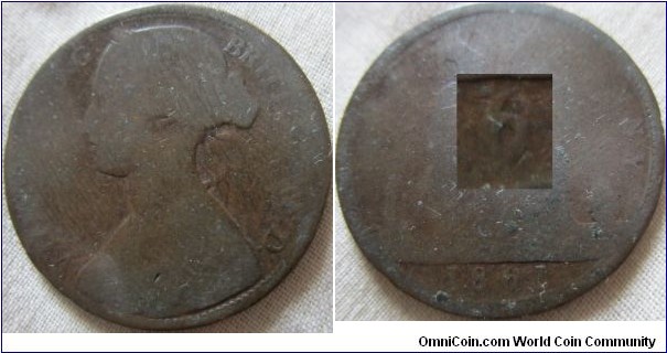 1861 penny, low grade possibly the rare 6 over 8