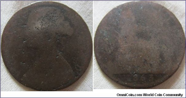 1863 penny very worn