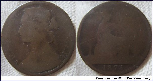 1874 penny, very worn