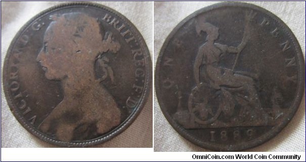 1889 penny, fair grade.