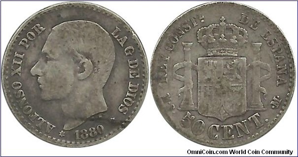 Spain 50 Centimos 1880