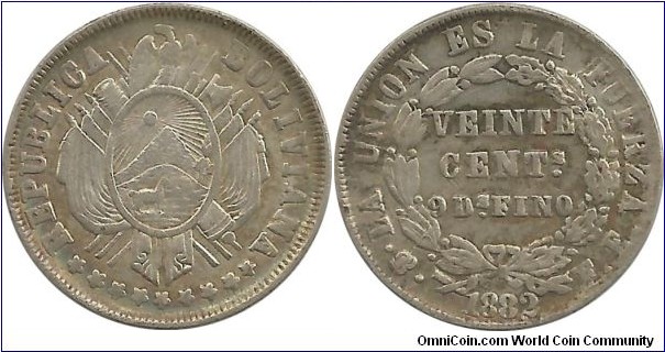 Bolivia 20 Centavos 1882