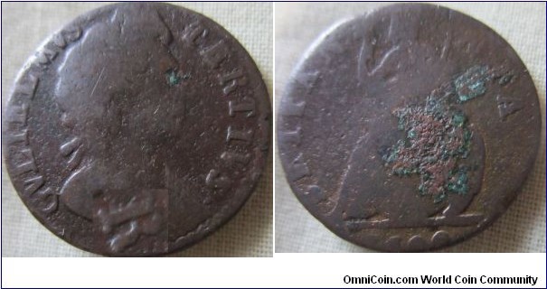 1699 farthing, fair grade, possbiel I used as a recut for a worn R in TERTIVS and possibly no . after Britania cant be sure however