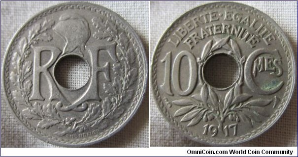 1917 10 centimes newer type, decent grade