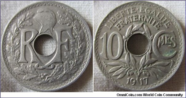 1917 10 centimes newer type, decent grade