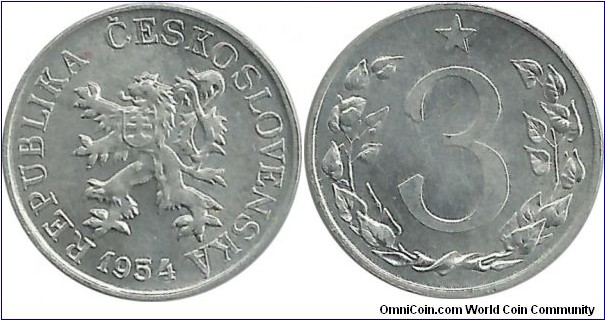 Czechoslovakia 3 Haler 1954