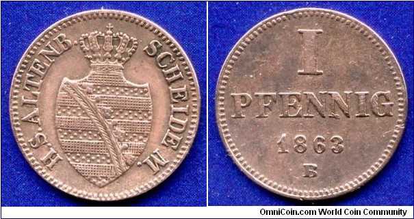 1 pfennig.
Herzogthum Sachsen-Altenburg.
Ernst (1853-1908).
Mintage 302,000 units.


Cu.