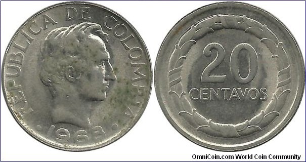 Colombia 20 Centavos 1968