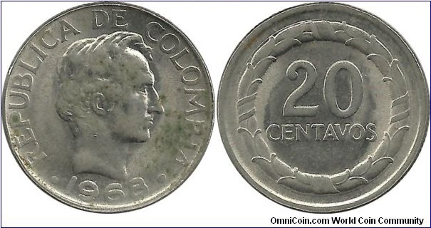 Colombia 20 Centavos 1968