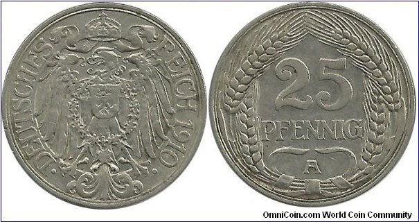 Germany-Empire 25 Pfennig 1910A